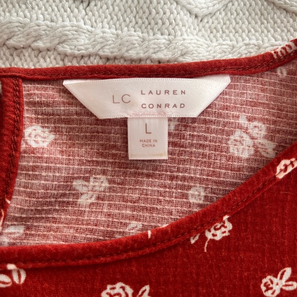 Lauren Conrad Dark Orange Floral Women's Blouse with Statement Sleeves Size L - Picture 13 of 15